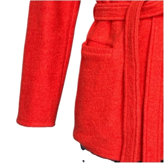 Sparrow Anthropologie 100% Wool Wrap Jacket Belted Cardigan Coatigan OrangeRed M - Picture 6 of 15
